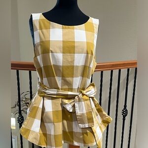 Chic Yellow and White Checkered Sleeveless BELTED Top BY ANN TAYLOR SIZE XL